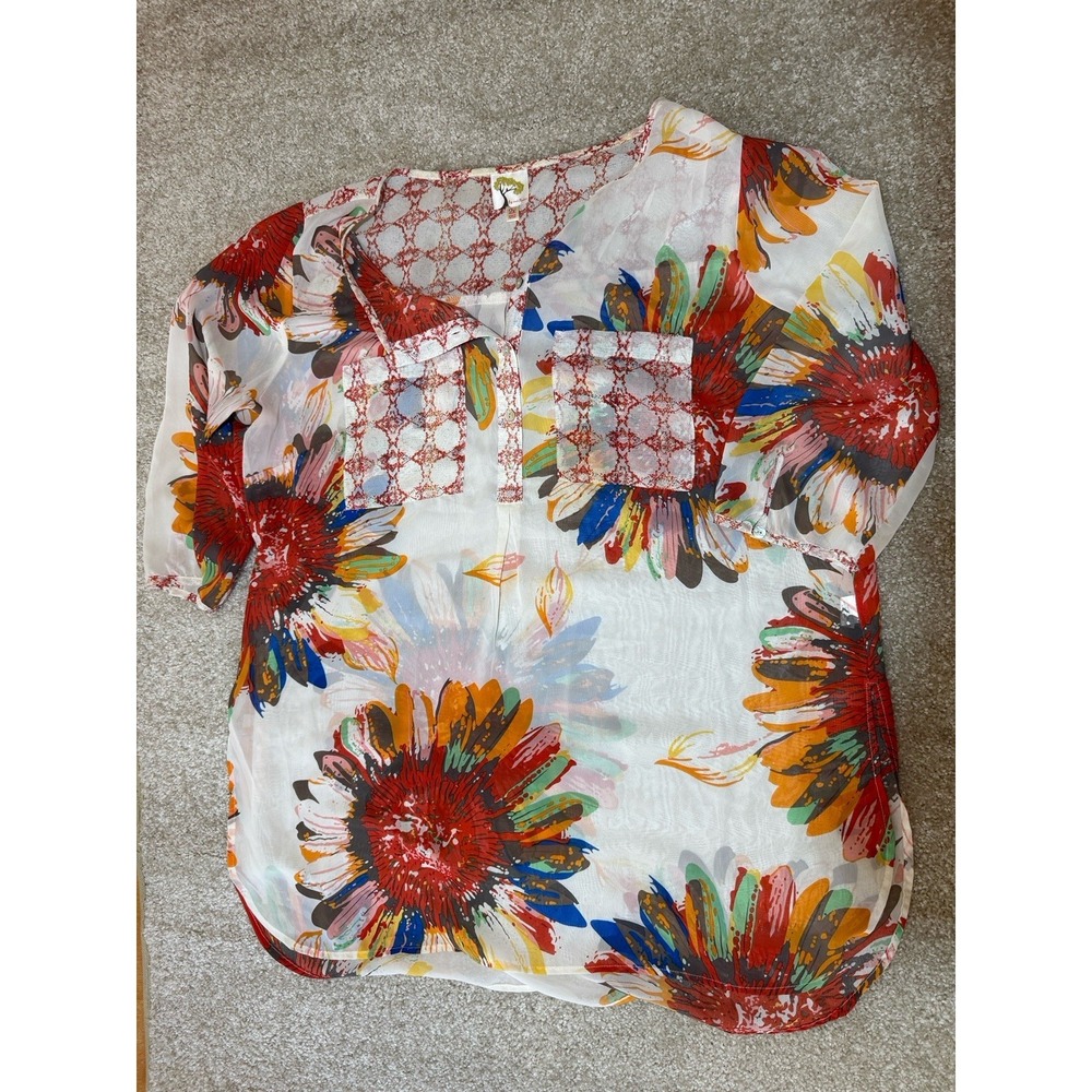 Fig Flower Floral Sheer Lightweight Women's Summer‎ Blouse Size 2X